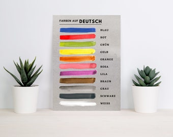 GERMAN Colors Vocabulary Poster Language Learning Home Classroom Nursery Kids Room Decoration Wall Decor Montessori