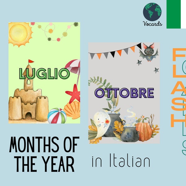 ITALIAN | Montessori Flashcards | Italian Months of the Year Vocabulary Printable Language Material Wall Decor Italian Classes