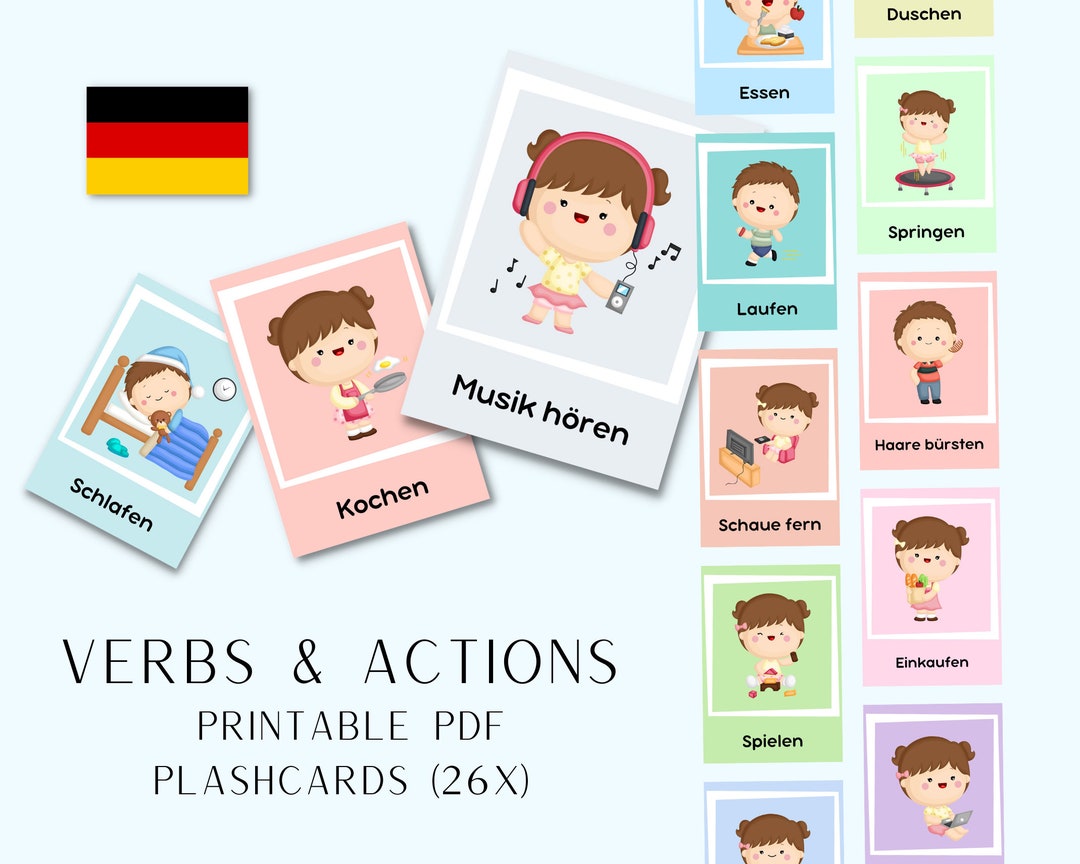 German Language Flashcards Montessori for Verbs and Everyday Etsy