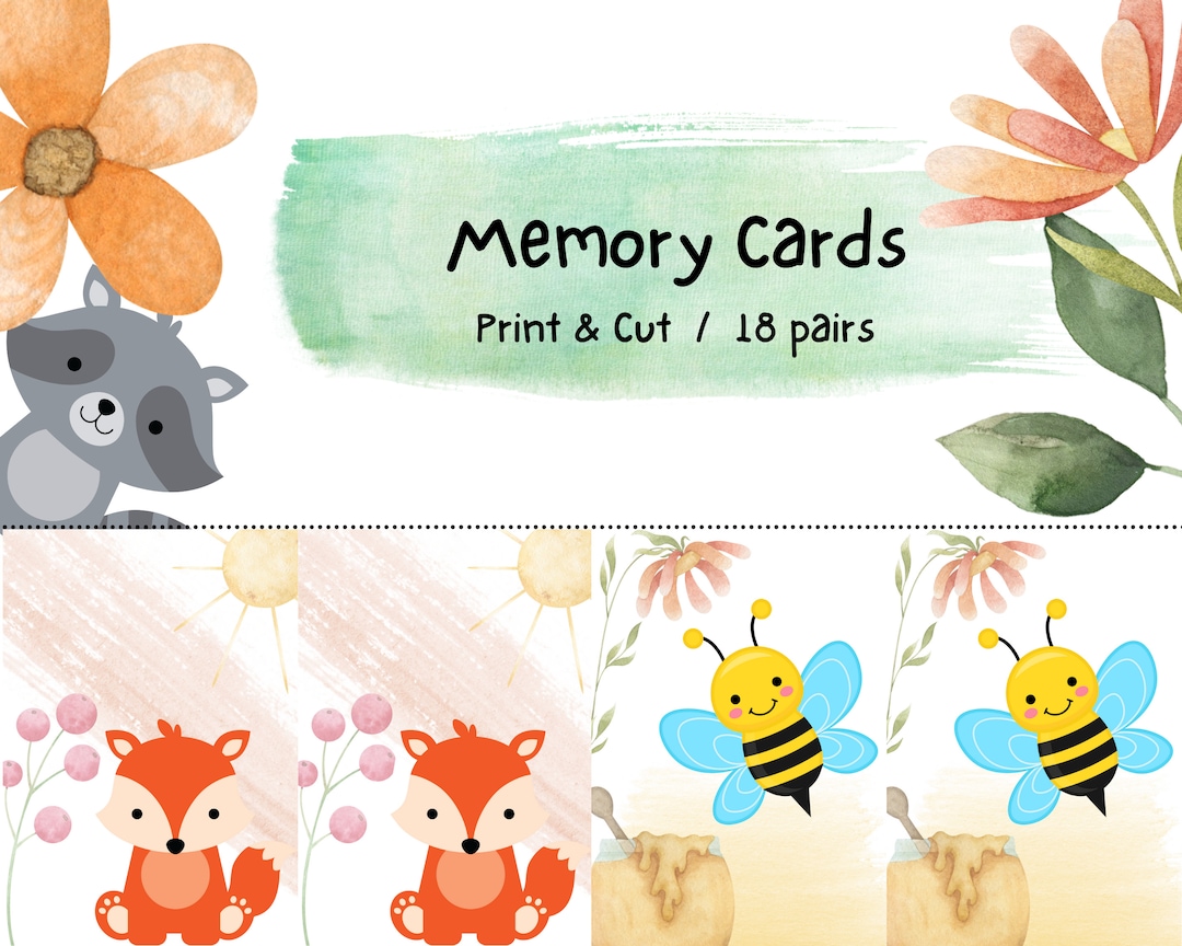 Memory Game Printable Animal Themed Cards 18 Pairs to Play Memory ...