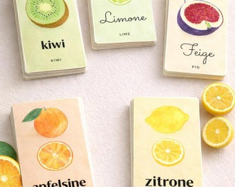 German Fruits Flashcards | Bilingual Montessori Learning (Digital Download)