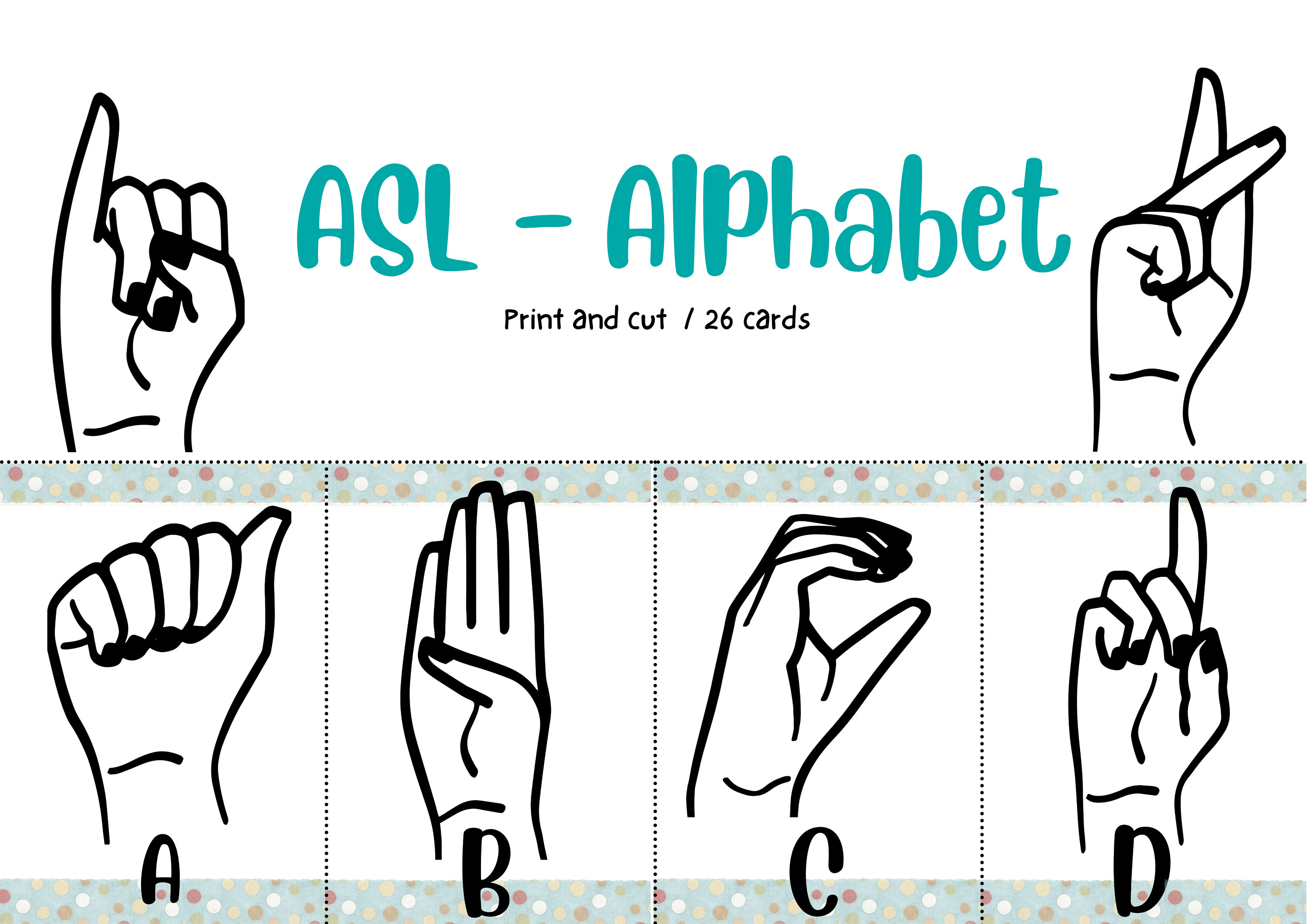 AMERICAN SIGN LANGUAGE Alphabet Flash Cards Educational Language