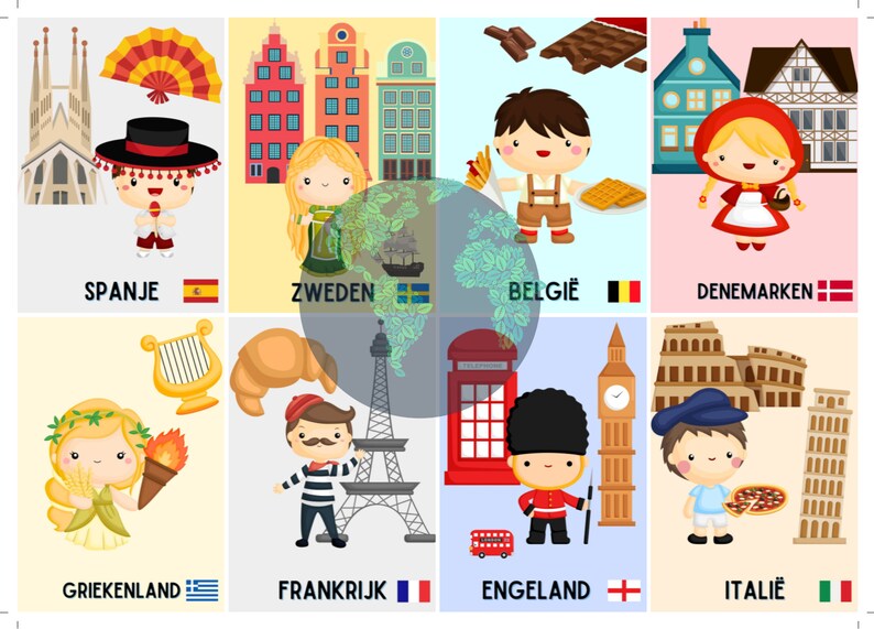DUTCH Printable Montessori Flashcards EUROPEAN Countries - Etsy