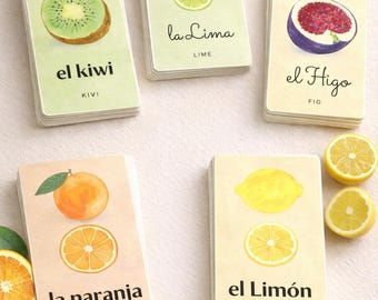 Cartões de vocabulário de frutas em espanhol | Cartões de aprendizagem Montessori imprimíveis + quebra-cabeça e pôsteres