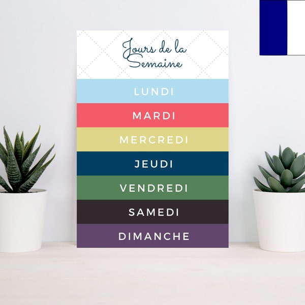 FRENCH | Days of the Week Vocabulary Poster Language Learning Home Classroom Nursery Kids Room Decoration Wall Decor Montessori