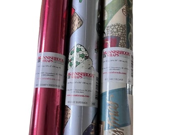 Lot Of 3 Vintage Wrapping Paper Innisbrook Wraps Inc Red Merry Christmas Holiday