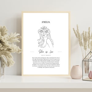 She is Zodiac Print, Custom Poster Wall Art Gift Star Sign Frame
