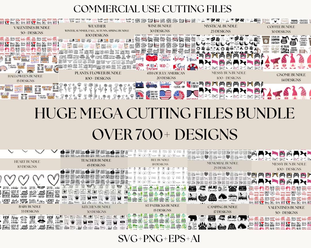 Huge MEGA Svg, Png, Eps, Ai Bundle 700+ Design Cut Files - Etsy
