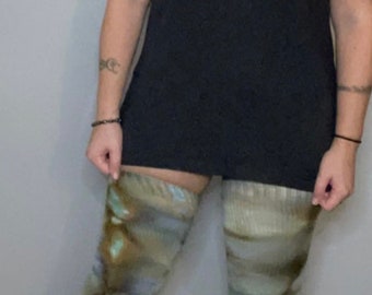 Green Haze Thigh High Socks, Ice dye, Tie Dye