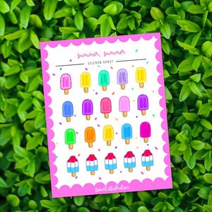 POPSICLE STICKER sheet / kawaii summer journal sticker / Colorful summer popsicles gamer scrapbook sticker sheet.