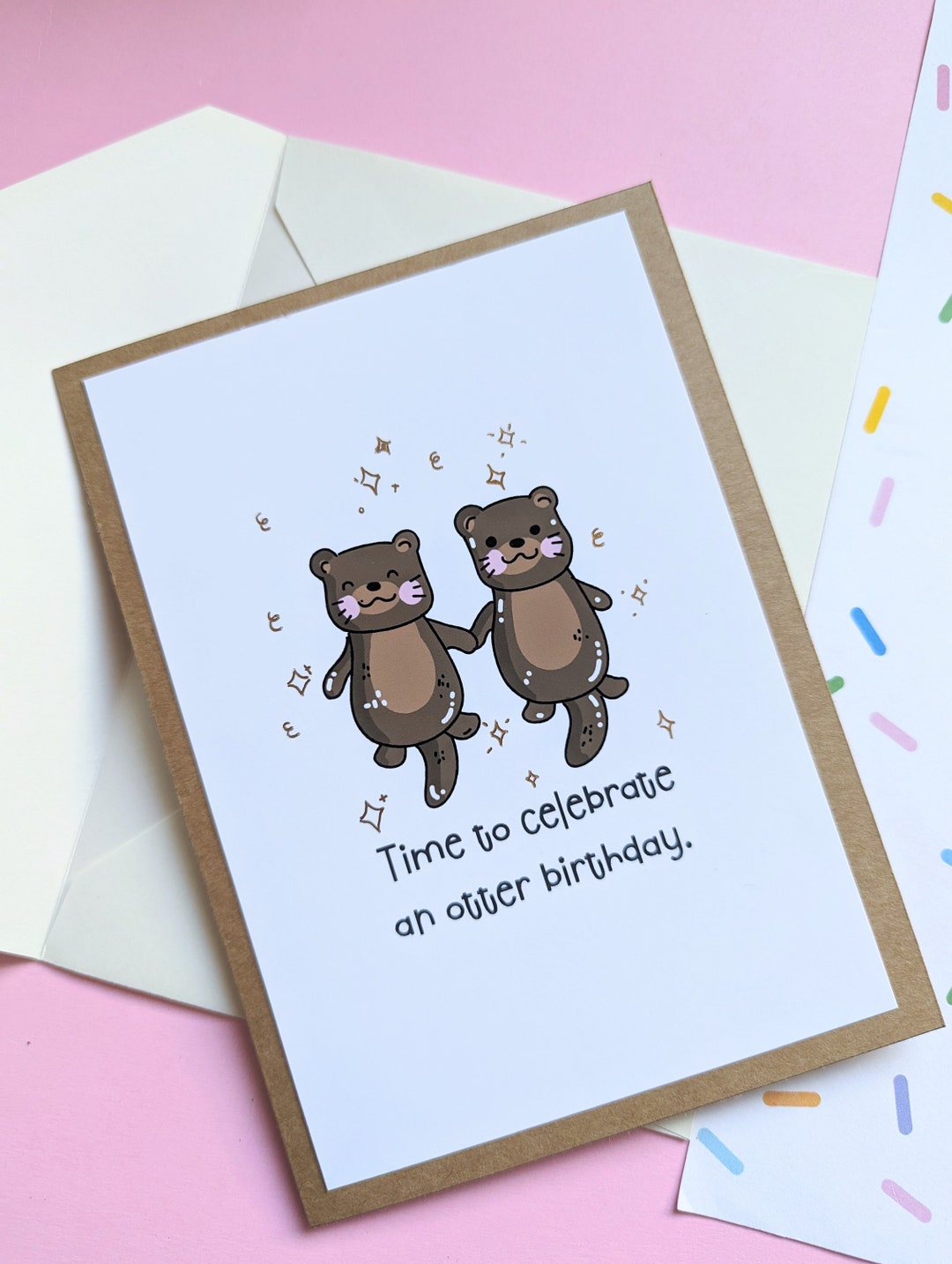 OTTER BIRTHDAY CARD Greeting Card Cute Otters Handmade Etsy