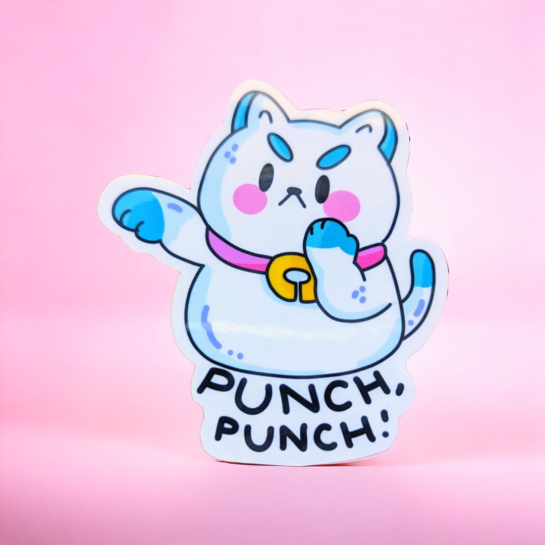 Bee & PUPPYCAT STICKER/ Puppycat Cartoon Holographic Sticker/ Grumpy Cat/ Punching Cat. Etsy