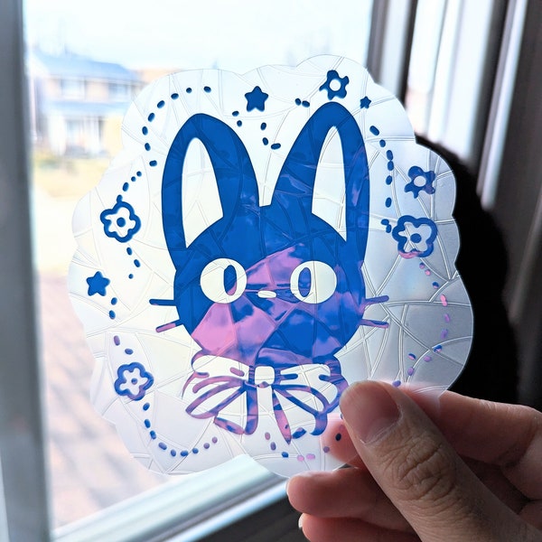 JIJI  CAT rainbow Sun catcher, Sticker, Ghibli cat sticker, rainbow window cling, Rainbow Maker, Window Decal, Window Sticker.