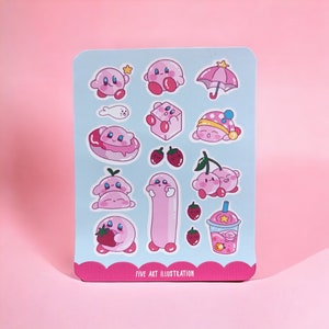 CUTE KIRBY STICKER sheet / kawaii Kirby journal sticker/ kirby stickers/ Kirby gamer scrapbook sticker sheet.