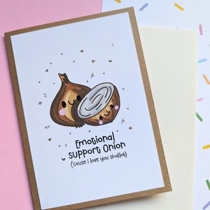 Carte de voeux OIGNON SOUTIEN EMOTIONNEL, jolie carte de voeux faite main à l'oignon.