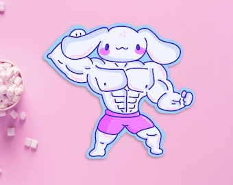 Muscle Cinnamon Roll Vinyl STICKER / cute buff puppy sticker / cinnamon Chan waterproof sticker
