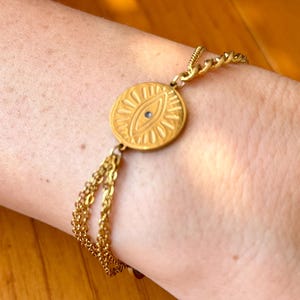Gold Evil Eye Armband, Doppelschicht-Kettenschmuck, Schutz-Charm-Armband, Edelstahl-Vergoldet Geschenk für Sie