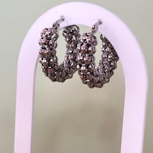 Silver Textured Hoop Earrings: Stainless Steel Chunky Statement Jewelry