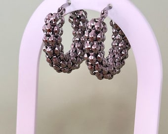 Silber strukturierte Hoop Ohrringe: Edelstahl klobiger Statement-Schmuck / Weihnachtsgeschenk für Sie