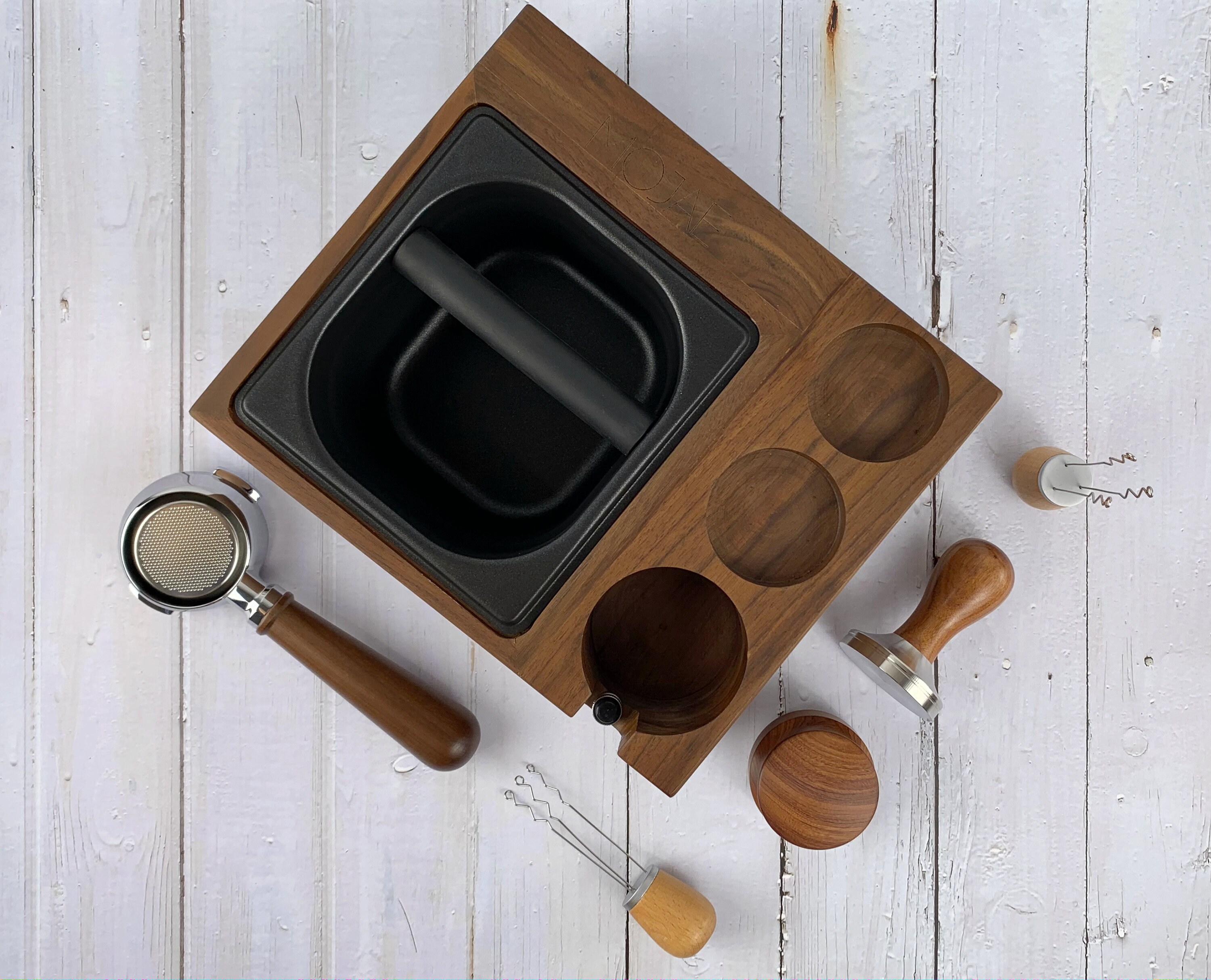 Coffee Espresso Walnut Tamper Tamping Station With Knock Box Etsy