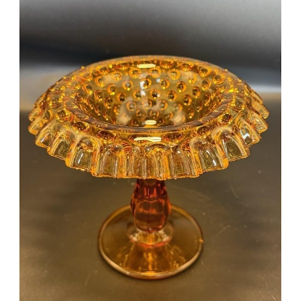 FENTON Amber Hobnail Footed Shallow Dish or Fairy Lamp BASE ONLY