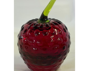 Vtg Viking Art Glass Strawberry Apple Raspberry ? Handblown Hobnail Paperweight