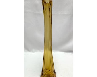 Vintage L.E. Smith Swung Amber Honey Gold Glass Vase 15 1/2"