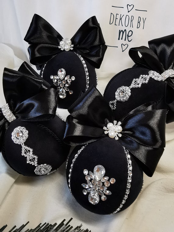 Rhinestone Christmas Ornaments/Black Christmas Baubles/Special and Unique Christmas Decor in black colour. Xmastree decor