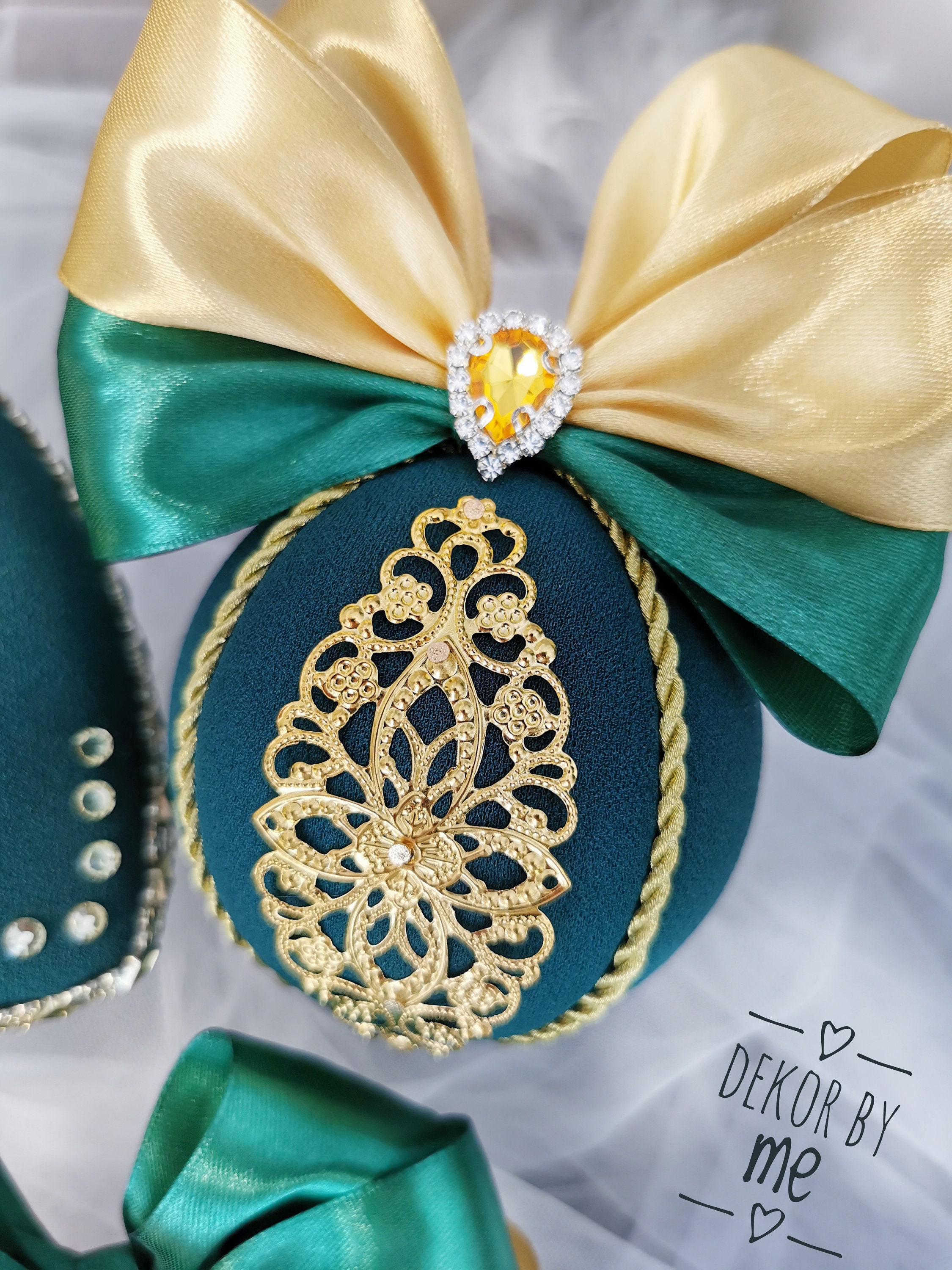 Christmas Ornaments/green and Gold Christmas Baubles/special and Unique