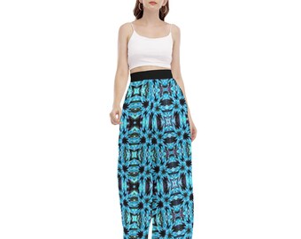 Black and Blue Psychedelic Wide-Leg Flowy Festival Rave Pants  Leg Trousers Pants