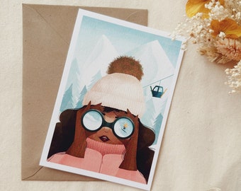 Carte A6 Illustration "Exploratrice d'hiver"