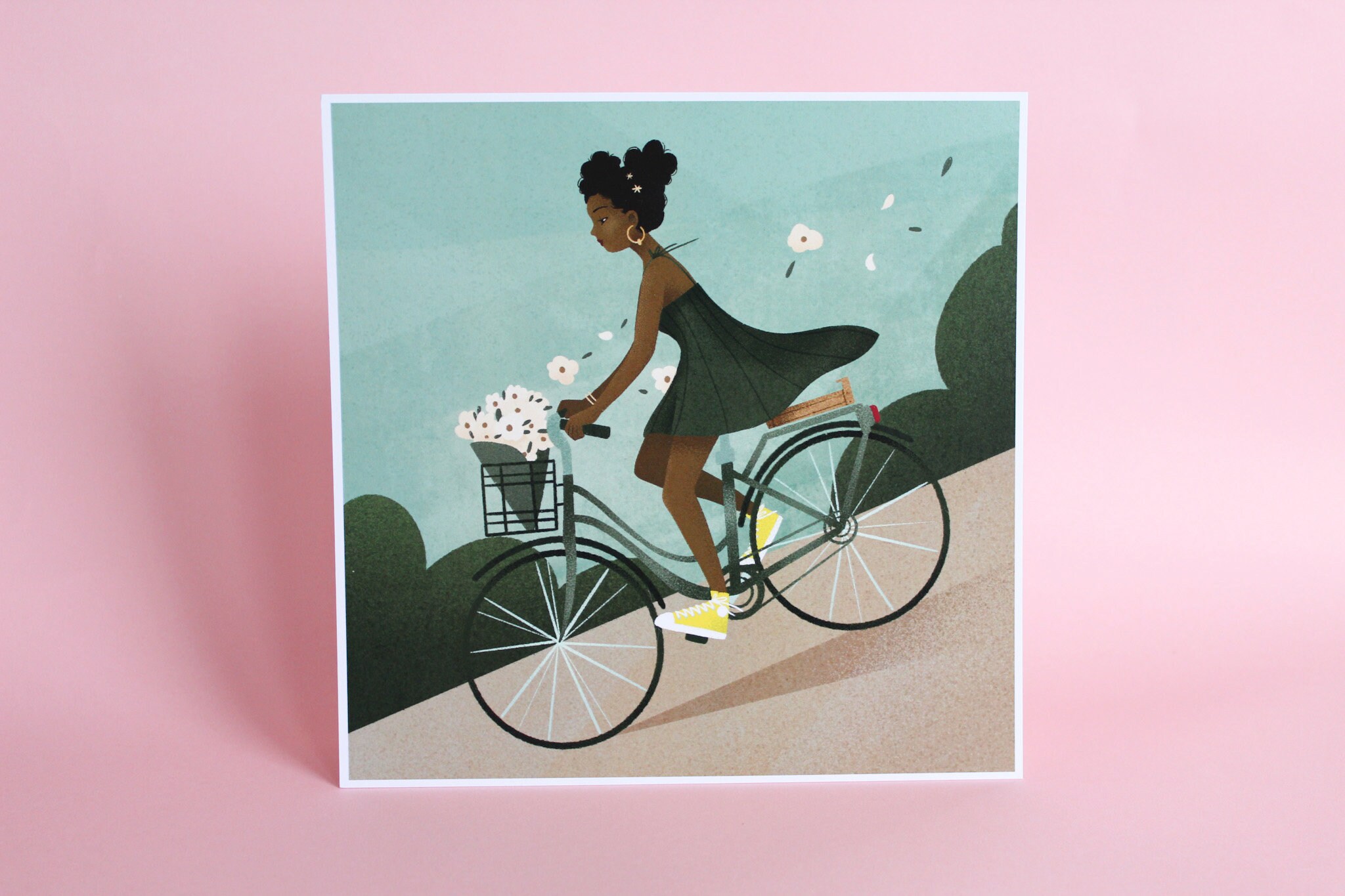 Affiche - Carré 20x20cm Illustration A Bicyclette