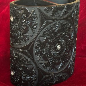 Rhinestone Mandala Black Raised Patterned Pen & Pencil Cup Container Divided Organizer, Toothbrush Holder, Makeup or Paint Brush Holder OOAK