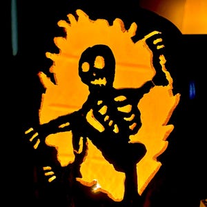 Hand Carved and Painted Pumpkin Decoration - Jack o’ Lantern, SKELETON Design - One-of-a-Kind Decor