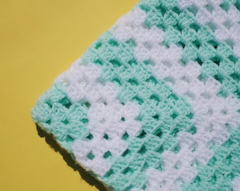 Handmade crochet blanket, green mint pastel colours, baby blanket