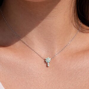 Opal Palm Tree Necklace 925 Sterling Silver | Dainty Summer Necklace | Tropical Jewelry | Beachy Minimalist Pendant | Gift for Her