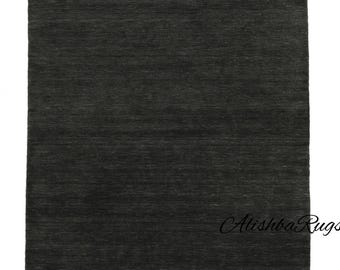 Anthrazit Wollteppich | Handgewebter einflächiger Teppich | Benutzerdefinierte Größe Minimalistischer moderner Teppich für Wohnzimmer oder Büro von Alishba Rugs