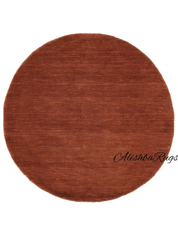 Round Rust Wool Rug | Handmade Handloom Carpet | Burnt Orange Area Rug | Boho Modern Floor Decor | Soft Wool Round Rug