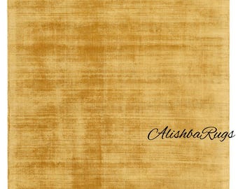 Alfombra de lana viscosa dorada / Alfombra tejida a mano / Alfombra moderna de color liso / Decoración minimalista a medida / Alfombras Alishba hechas a mano