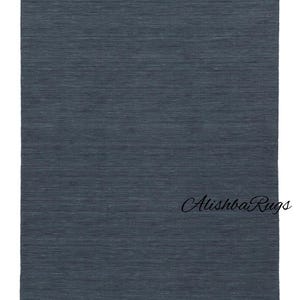 Solid Dark Blue Kilim Rug | Minimalist Flatweave Kilim-Loom Wool Area Carpet | Custom Handwoven Modern Rug | Boho Eco-Friendly Floor Decor