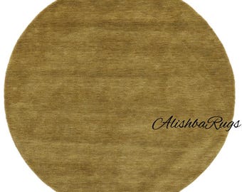 Mustard Gold Round Wool Rug | Handloom Natural Wool Area Carpet | Boho Modern Circle Rug for Living Room, Bedroom, Nursery Decor