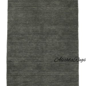Dark Grey Wool Area Rug | Handwoven Custom Carpet | Modern Minimalist Solid Rug for Living Room or Bedroom by Alishka Rugs