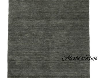 Dark Grey Wool Area Rug | Handwoven Custom Carpet | Modern Minimalist Solid Rug for Living Room or Bedroom by Alishka Rugs