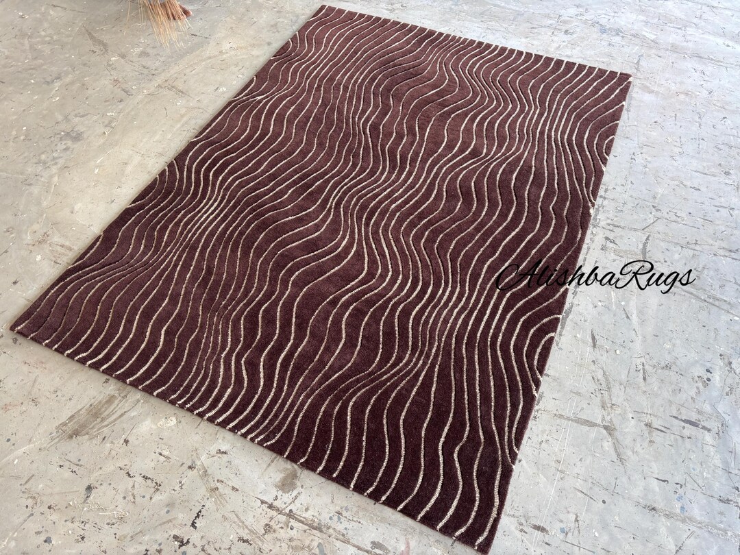 Brown Wool Rug With Wave Pattern | Modern Hand-tufted Carpet | Custom ...