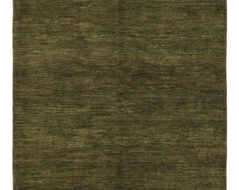 Olive Green Gabbeh Wool Rug – Handwoven Minimalist Rug with Subtle Tribal Motifs, Eco-Friendly Carpet for Living Room or Bedroom
