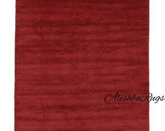 Red Wool Area Rug | Handloom Solid Rug for Living Room | Custom Handmade Carpet for Modern or Boho Decor by Alishba Rugs
