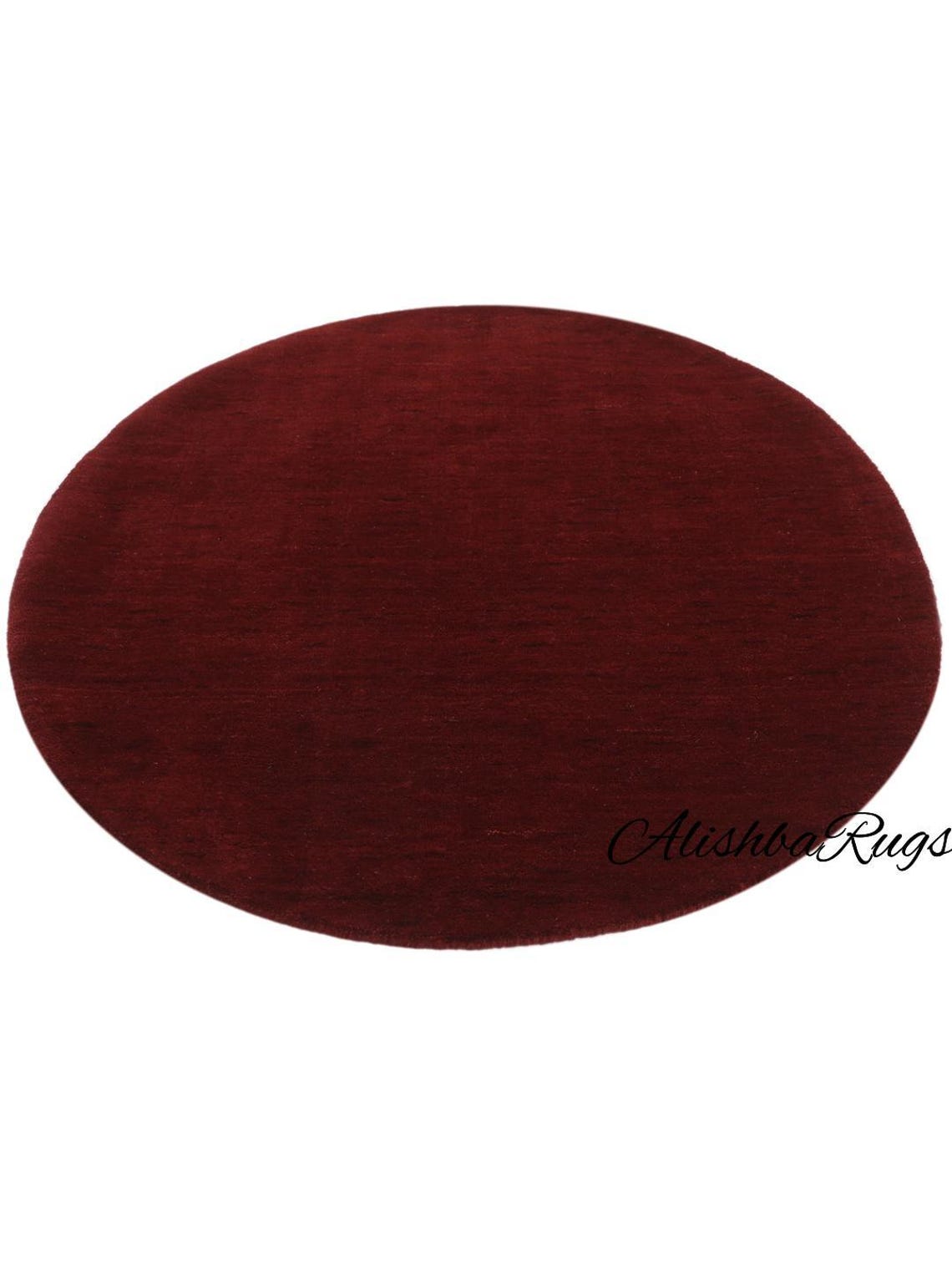 Round Burgundy Wool Rug | Handloom Red Carpet | Wine Color Area Rug ...