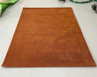 Burnt Orange Wool Rug | Hand-Tufted Solid Carpet | Warm Minimalist Area Rug | Cozy Modern Decor for Living Room & Bedroom