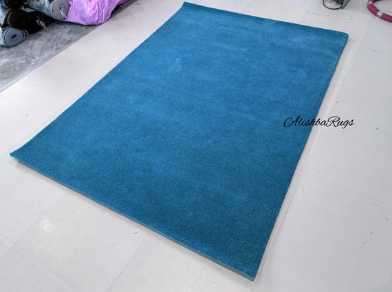 Teal Blue Area Rug | Modern Minimalist Carpet for Living Room, Bedroom or Office | Custom Size Plain Solid Rug | Handmade Soft Floor Mat