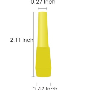 May include: A yellow Kitosun Hookah Tip-C with a tapered cylindrical shape. The tip measures 2.11 inches in total height, with a top diameter of 0.27 inches and a base diameter of 0.47 inches as indicated by the technical measurement labels.